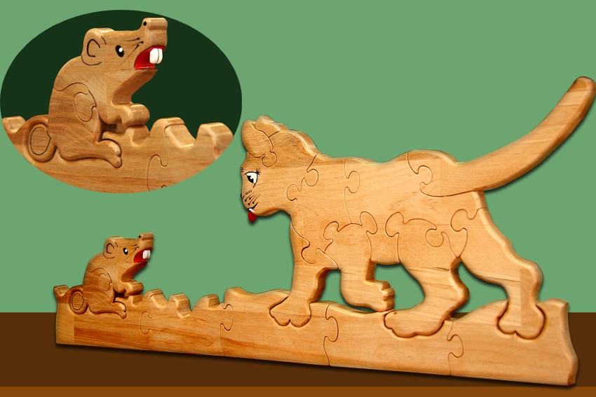Puzzle chat et souris en bois