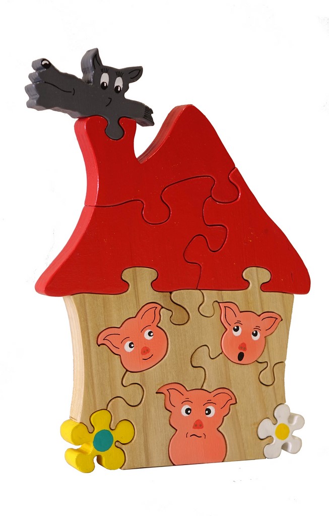 Puzzle maison des 3 petits cochons en bois